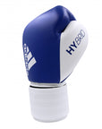 Blue and white adidas Hybrid 200 leather boxing glove, 14 oz.