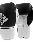 Pair of adidas Hybrid 200 leather boxing gloves, black/white, 16 oz.