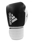 Black and white adidas Hybrid 200 leather boxing glove, 14 oz.