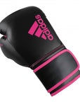 Adidas Hybrid 80 black and pink boxing glove.