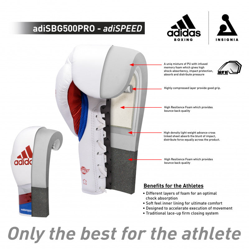 White and red boxing gloves by adidas.