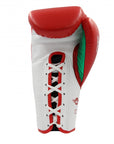 Red and white boxing glove, adidas Adi-Speed 500, for boxing and kickboxing.