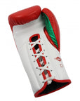 Red and white boxing glove, adidas Adi-Speed 500, for boxing and kickboxing.