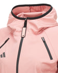 Close up of pink jacket, polyester, size XL.