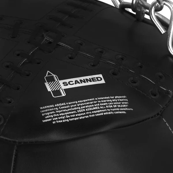 Close-up of a black Adidas punching bag.