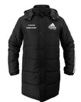 Black jacket with white text for adidas Combat Sports Winter Long Padded Parka Jacket.