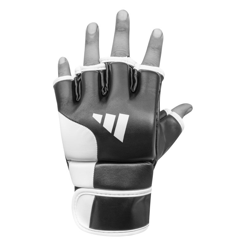 Hand wearing a black and white GRAPPLING 250 glove.