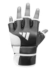 Hand wearing a black and white GRAPPLING 250 glove.