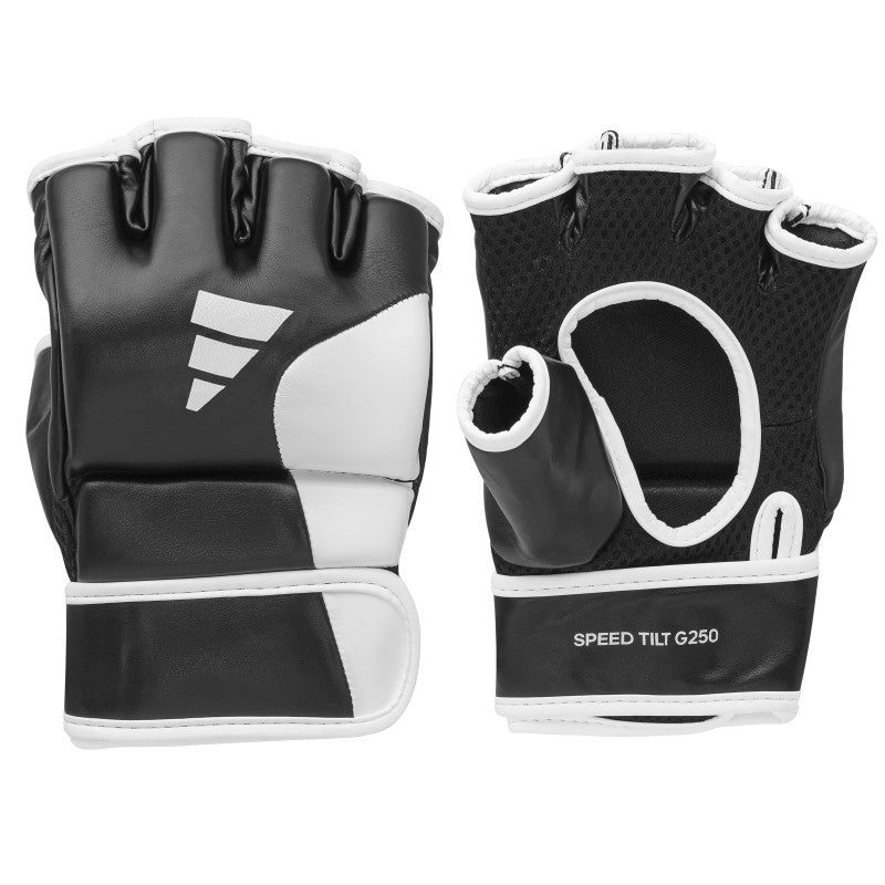 Pair of black and white GRAPPLING 250 gloves for boxing.