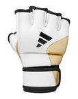 White and gold GRAPPLING 350 boxing glove, size M.