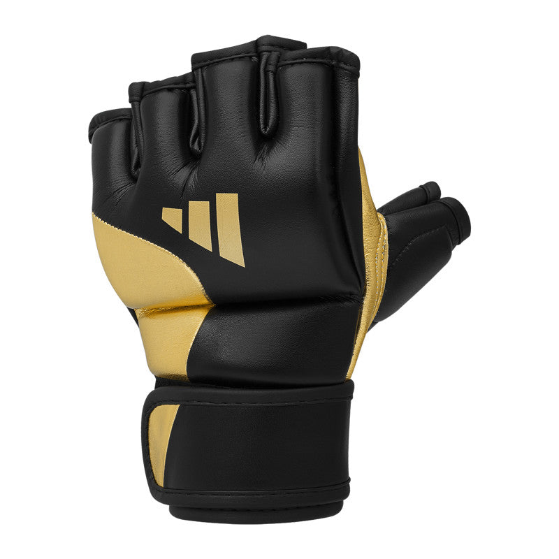 Black and gold boxing glove designed for grappling and cardio boxing.