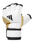 White and gold boxing glove for grappling and training.