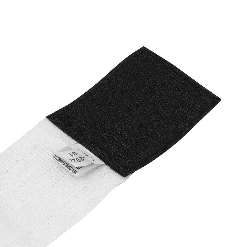 Black and white boxing hand wrap fabric with label.