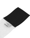 Black and white boxing hand wrap fabric with label.