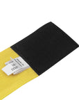 Yellow and black boxing hand wrap fabric with white labels.