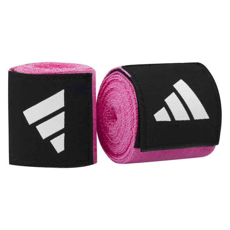 A pair of black and pink wrist wraps for boxing, size 3.5m.