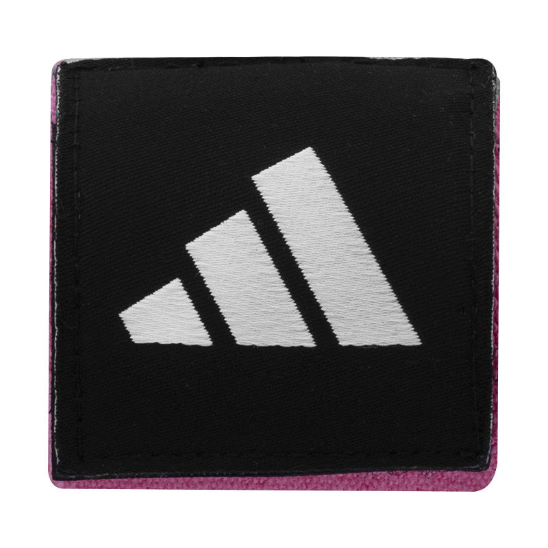 Black and pink square with white logo.