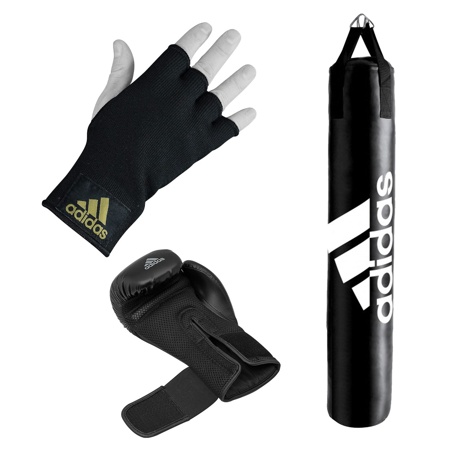 Black punching bag and glove, part of adidas Home bundle deal.