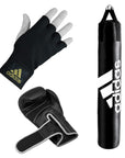 Black punching bag and glove for boxing bundle.