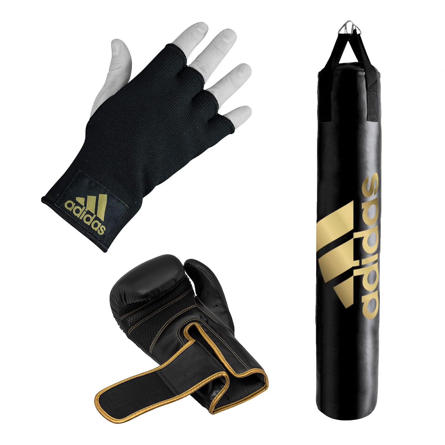 Black boxing glove with punching bag from adidas bundle.