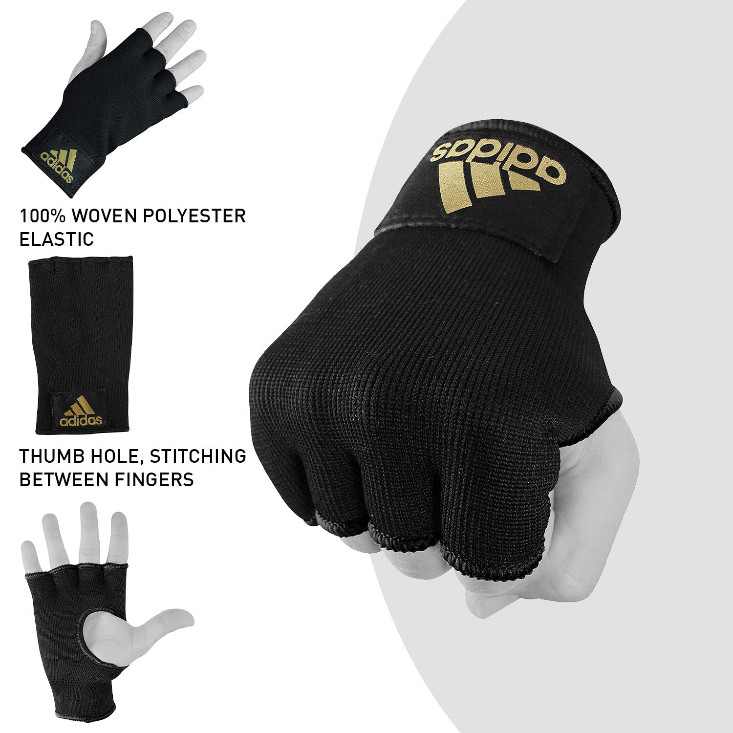 Hand wearing a glove from Adidas boxing bundle.