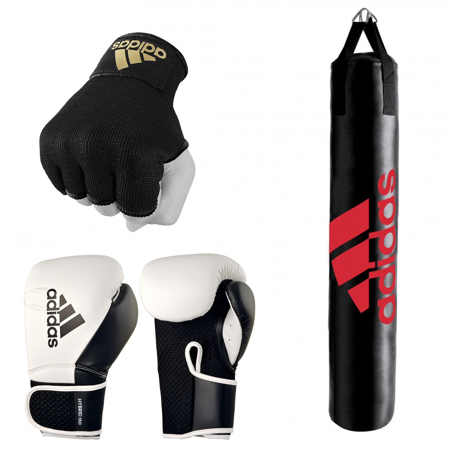 Boxing gloves and punching bag from Adidas home gym bundle.