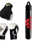 Boxing gloves and punching bag from Adidas home gym bundle.