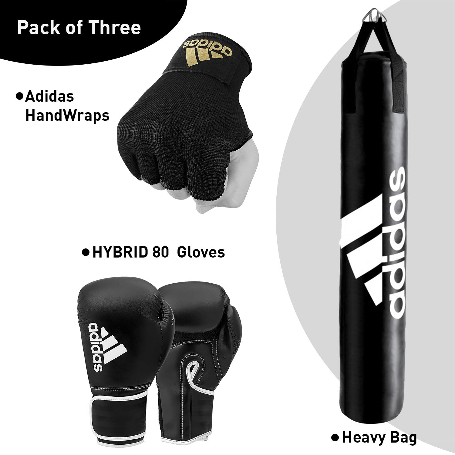 Adidas black boxing gloves and punching bag bundle.