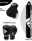 Adidas black boxing gloves and punching bag bundle.