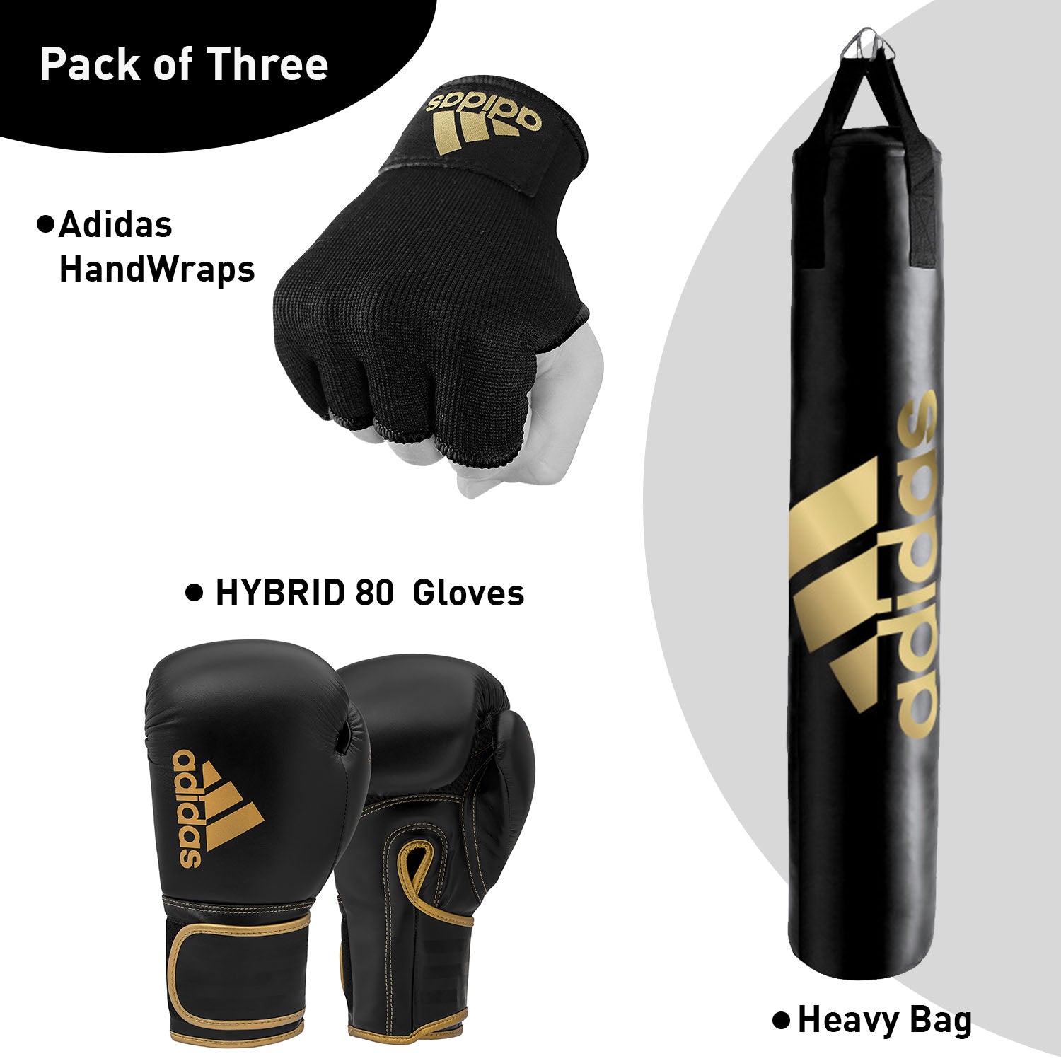 Black boxing gloves and a punching bag from the adidas bundle deal.