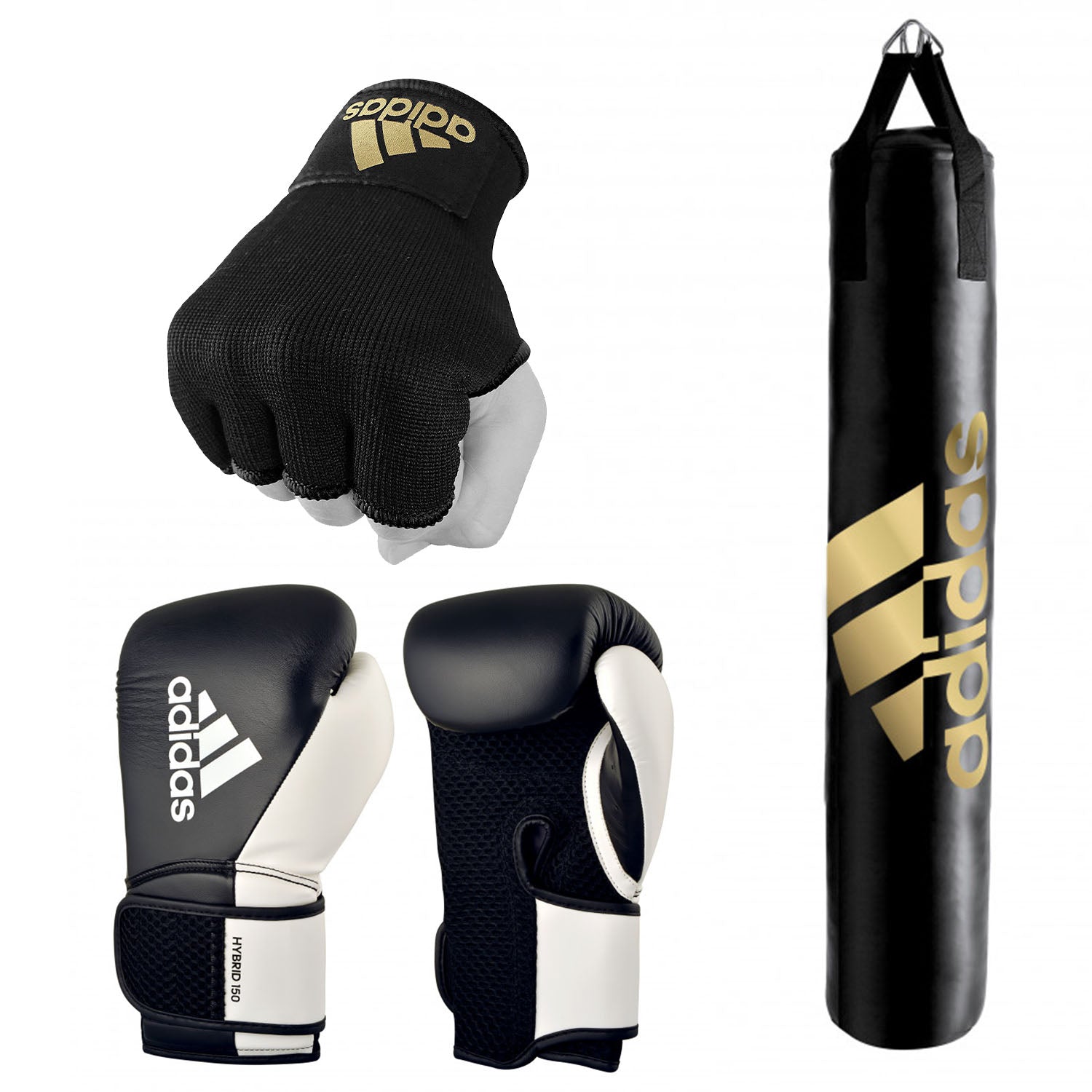 Boxing gloves and punching bag from Adidas home gym bundle.