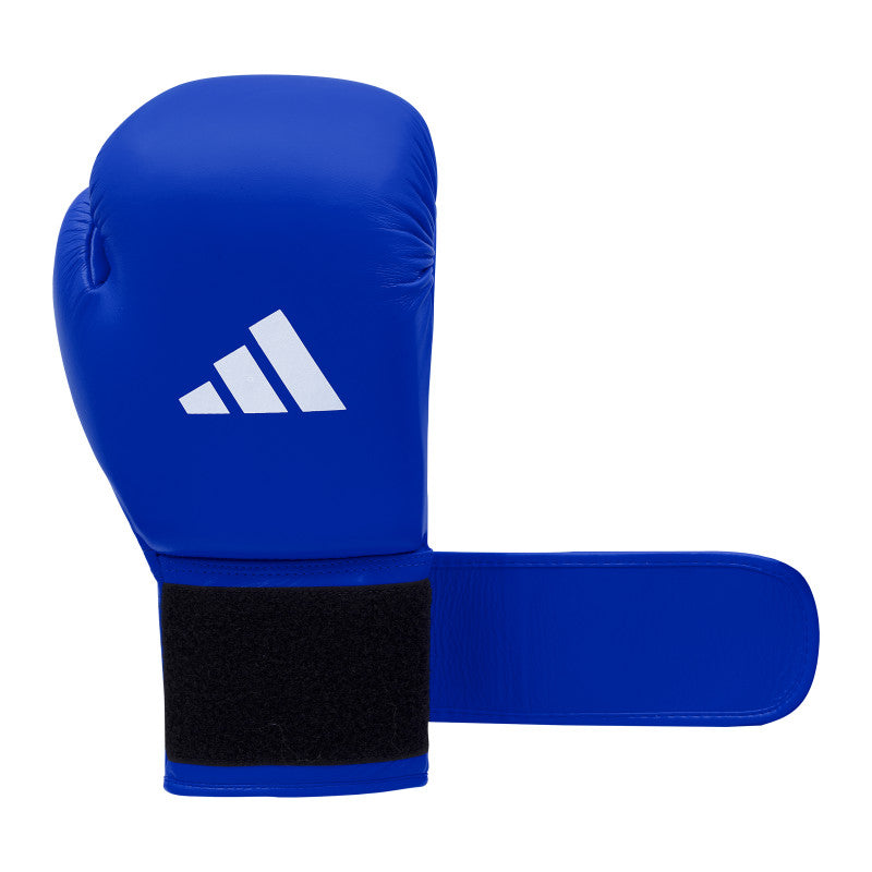 Blue boxing glove with white Adidas logo.