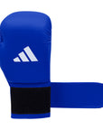 Blue boxing glove with white Adidas logo.