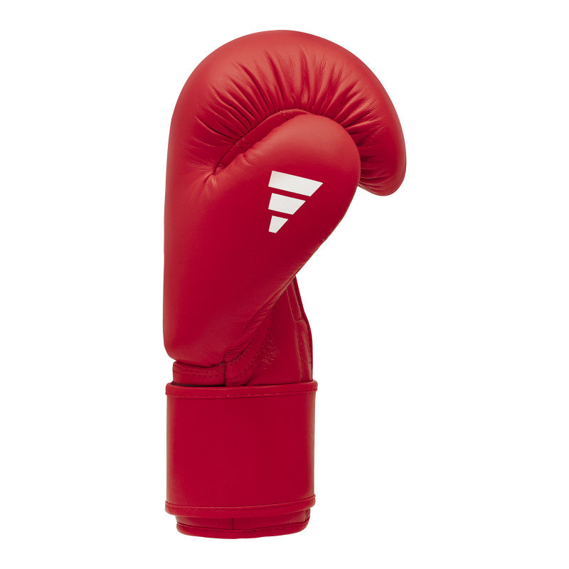 Red boxing glove with white stripes, Adidas IBA amateur competition glove.