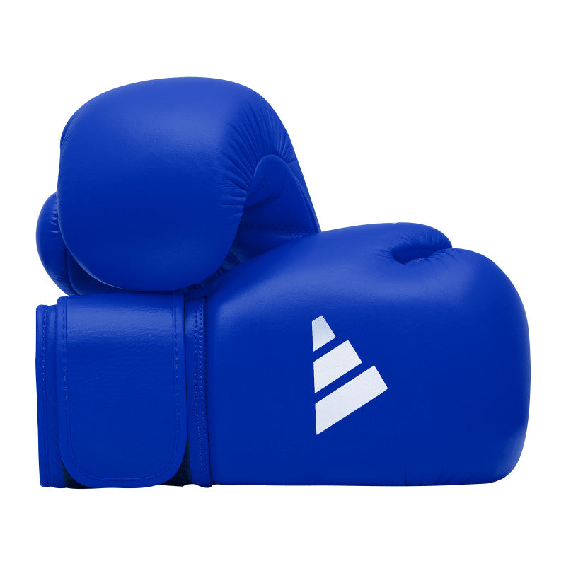 Pair of blue boxing gloves for amateur competition.