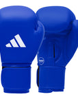 Pair of blue Adidas IBA approved boxing gloves.