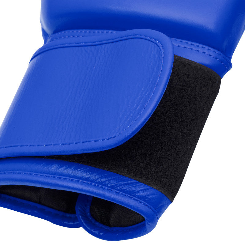 Blue Adidas boxing glove with black straps.