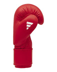 Red boxing glove with white stripes, Adidas IBA amateur competition glove.