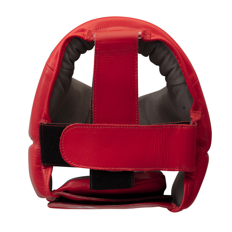 Red boxing head guard for protection.