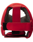 Red boxing head guard for protection.