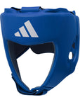 Blue boxing helmet with white logo, adidas.