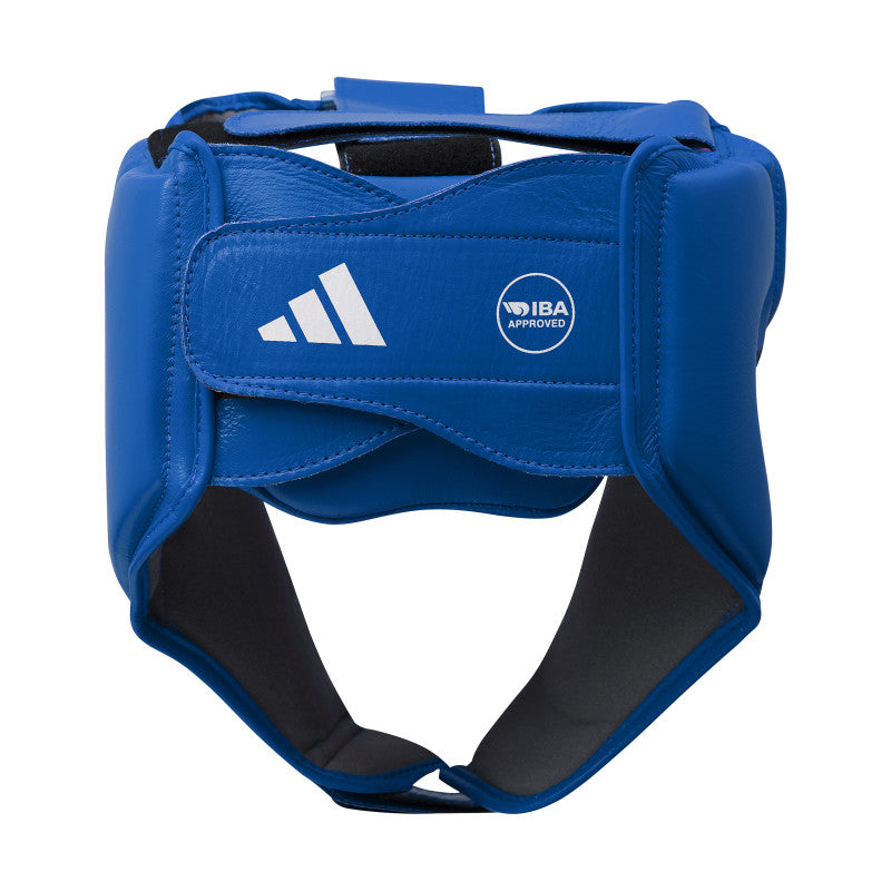 Blue head guard with white logo, adidas.