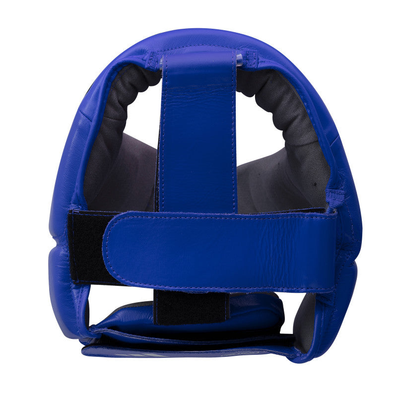 Blue boxing helmet with black straps, adidas.