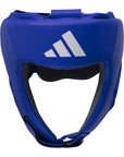 Blue boxing helmet with white logo, adidas.