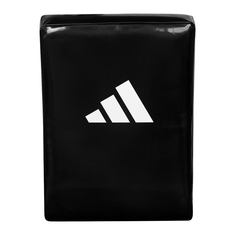 Black rectangular adidas kick shield with a white logo.