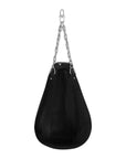 Black leather punching bag hanging from a chain, Adidas Maize Heavy Bag.