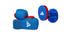 Blue boxing gloves with red accents and Adidas logo on a white background