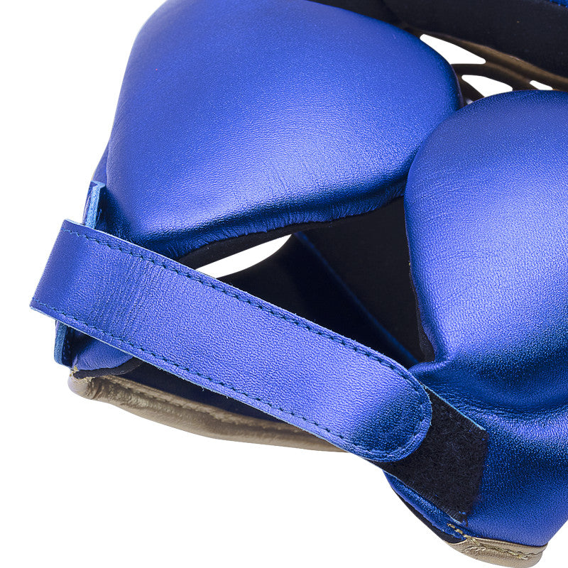 Blue head gear with strap by Adidas AdiStar Pro for boxing.