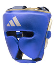 Blue boxing headguard providing full face protection.