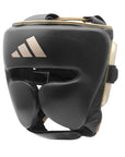 Black and gold boxing helmet for optimal head protection.